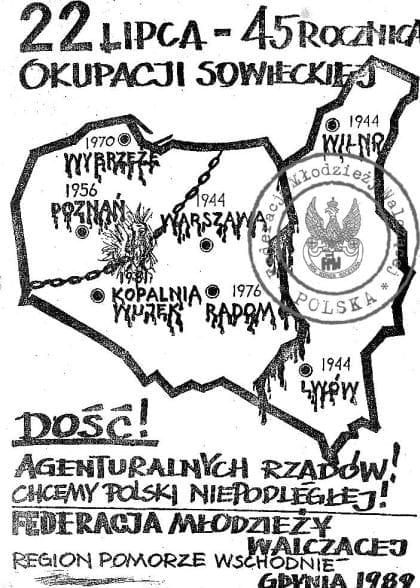 Okolicznościowy plakat Federacji Młodzieży Walczącej z 1989 roku