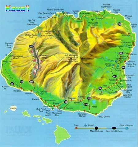 Mapa Kaui #Kaui #wyspa #ocean #Pacyfik #egzotyka #wulkany #kanion