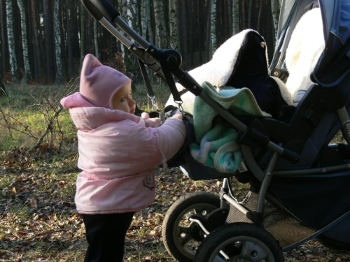 1.12.2006. W lesie nad Wartą, pcham wózek. #dziecko