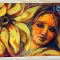 słonecznikowa panienka olej 50-70 #słoneczniki #ona #malarstwo #kobieta #kwiaty