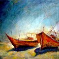 odpoczynek łodzi olej 60-60 #malarstwo #łodzie