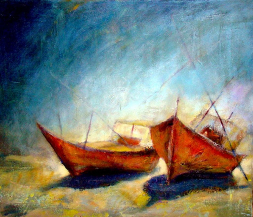 odpoczynek łodzi olej 60-60 #malarstwo #łodzie