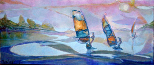 windsurfing na Miedwiu, olej na płótnie 25-60 #malarstwo