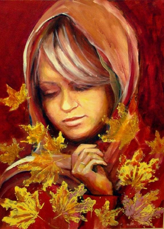 obraz jesienny 50-70 jesienna dziewczyna #jesień #dziewczyna #kobieta #malarstwo