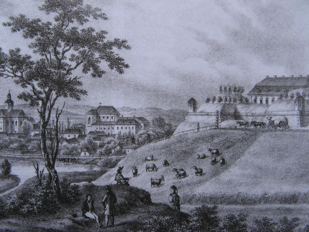 Miasto Złoczów. Litografia K. Auera, widok z około 1830 roku.