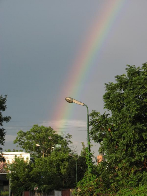 piękna wieczorna tęcza nad deszczowym Wrocławiem