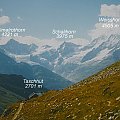 14.08.2000, Widok z drogi zejściowej, po biwaku nad jeziorkiem.
View from descending way, after bivouac near litle lake. #Alpy #Szwajcaria