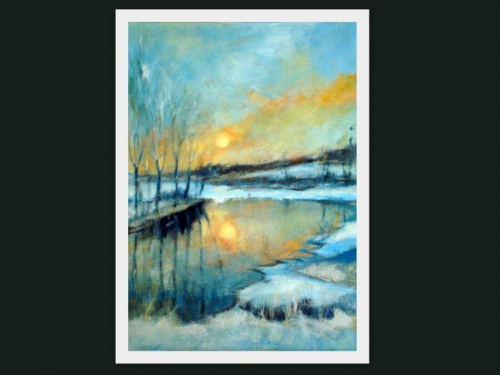 zimowe słoneczko.......obraz 50-70 #malarstwo #zima #rzeka