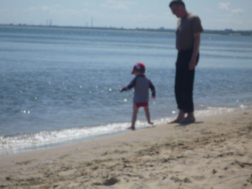 z tatą na plaży, Gdynia Orłowo, 14 czerwca 2009