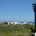 Kato Gouves widok na zatokę z drugiego tarasu z aneksu kuchennego w pensjonacie Sevini #KatoGouves #Kreta #morze #plaże #Sevini #Grecja #zatoka #kozy