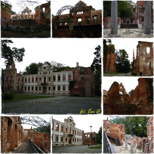 Zespół pałacowy w Żmigrodzie - nigdy nie widziałam takiego sposobu ochrony zabytków, odnowiona fasada, a reszta uporządkowana ruina