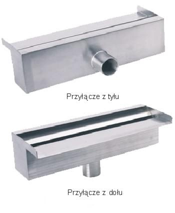 Przelew stal nierdzewna fi 1', minimalne zapotrzebowanie wody - 50 l/m, 300mm x 120 mm x 90 mm.