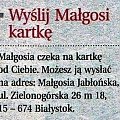 http://marzycielskapoczta.pl/malgosia-jablonska/ Małgosia czeka na kartkę od Ciebie :-D Możesz sprawić niepełnosprawnemu dziecku tyle radości!!!!!